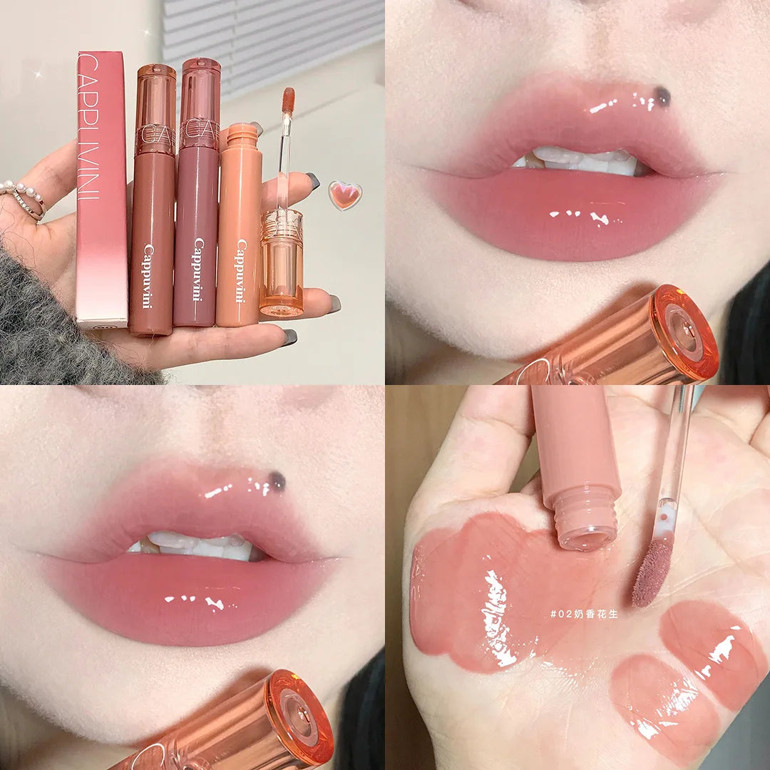 Mirror Jelly Lip Glaze 6 Colors Water-Light Lip Gloss Long Lasting Waterproof Moisturising Glossy Red Lip Tint Makeup Cosmetics