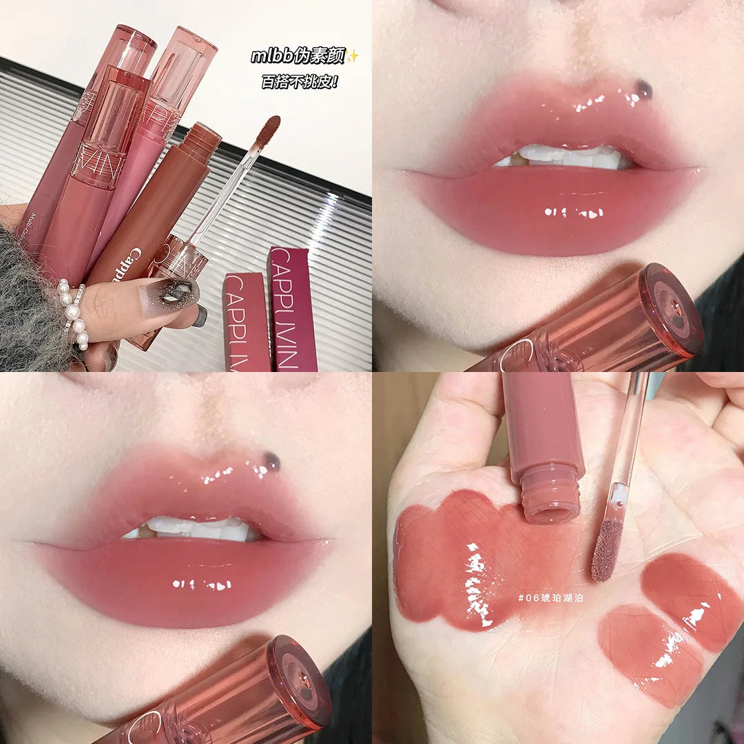 Mirror Jelly Lip Glaze 6 Colors Water-Light Lip Gloss Long Lasting Waterproof Moisturising Glossy Red Lip Tint Makeup Cosmetics