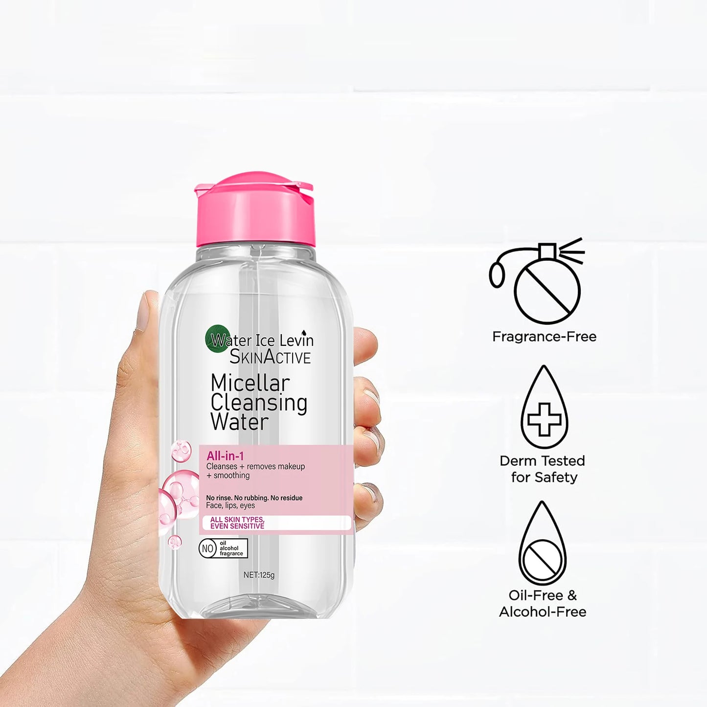 Micellar Water: All-In-1 Cleanser & Makeup Remover. No Rinse, No Rub, for Sensitive Skin. 125G.