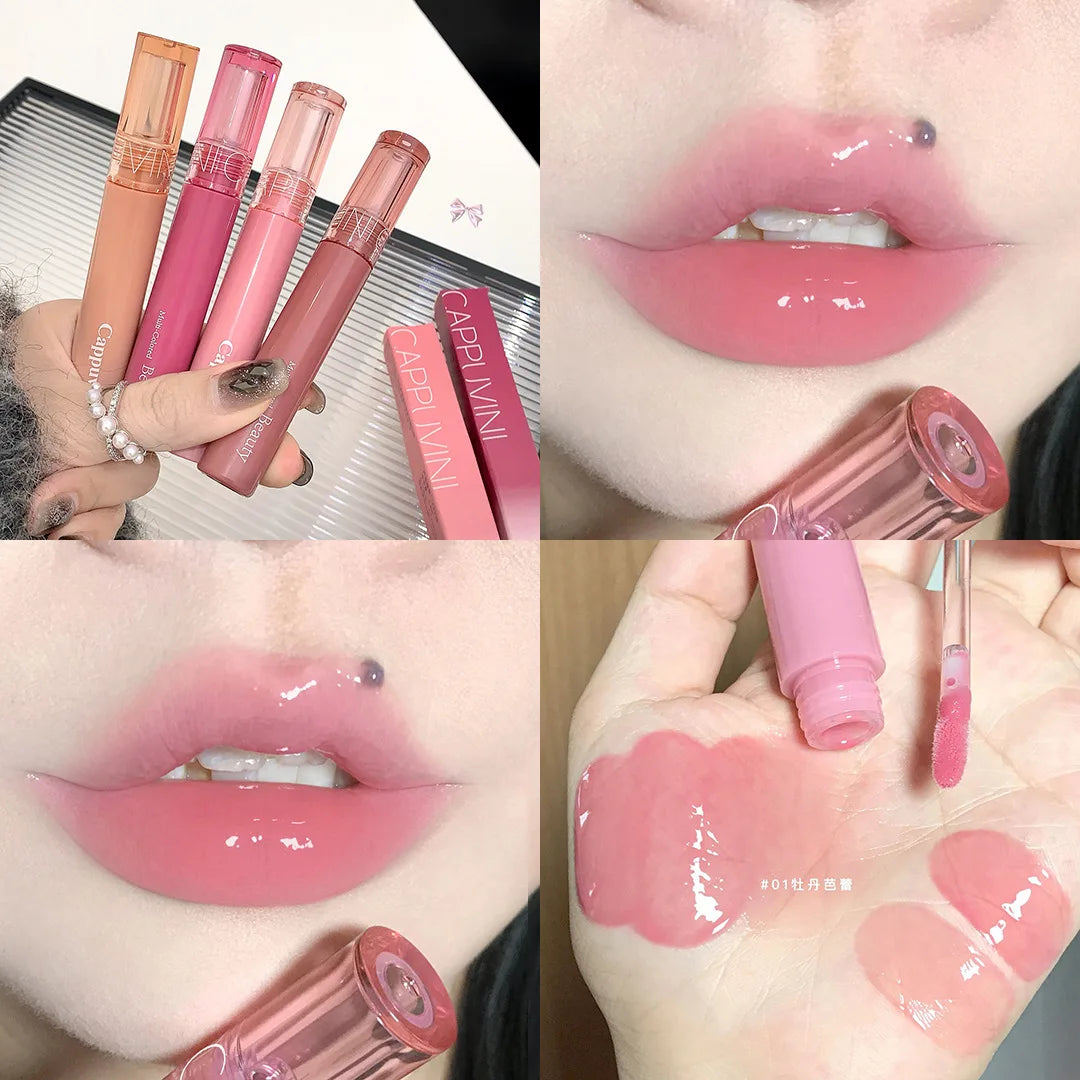 Mirror Jelly Lip Glaze 6 Colors Water-Light Lip Gloss Long Lasting Waterproof Moisturising Glossy Red Lip Tint Makeup Cosmetics
