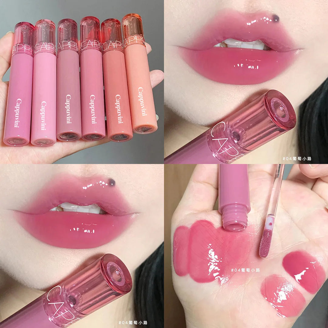 Mirror Jelly Lip Glaze 6 Colors Water-Light Lip Gloss Long Lasting Waterproof Moisturising Glossy Red Lip Tint Makeup Cosmetics