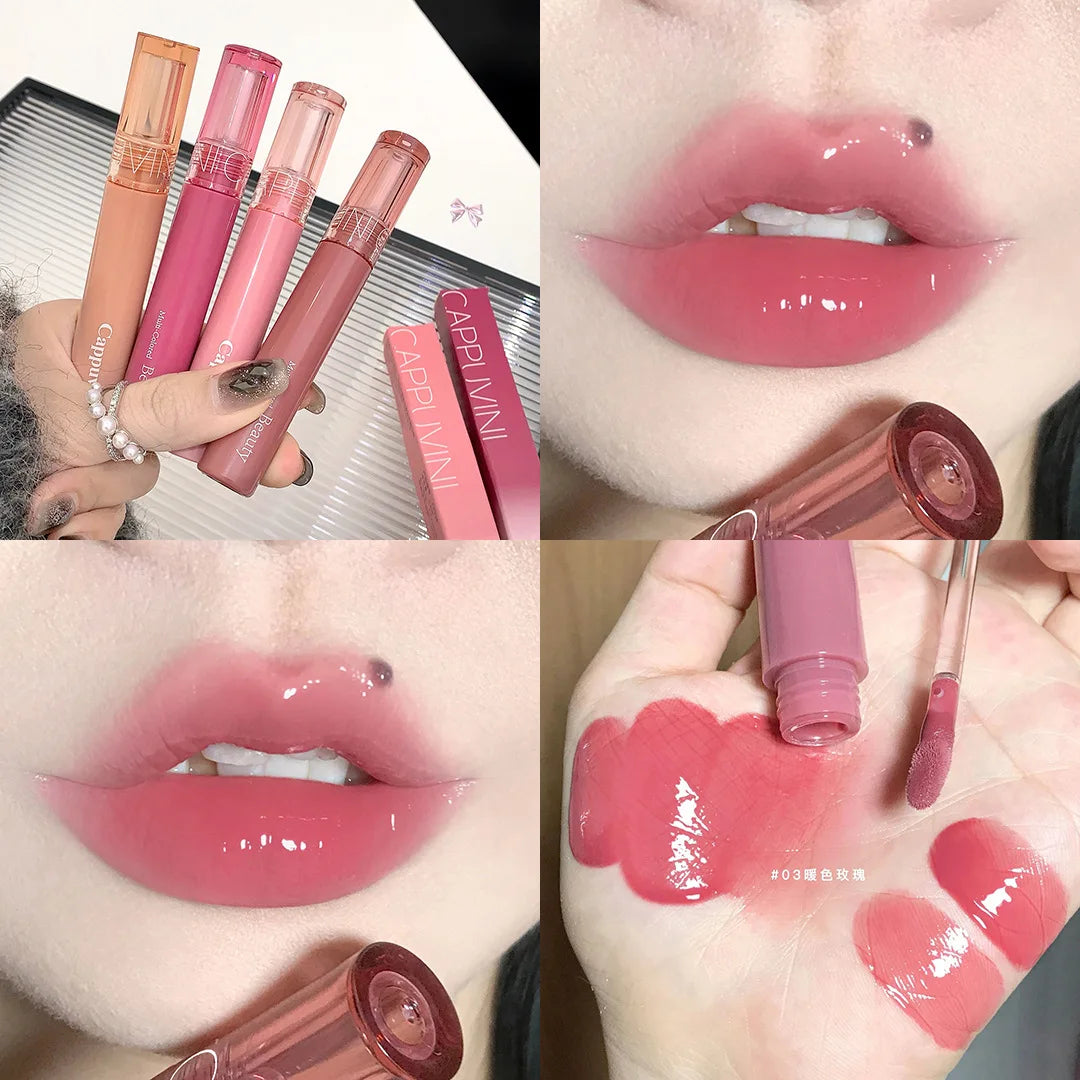 Mirror Jelly Lip Glaze 6 Colors Water-Light Lip Gloss Long Lasting Waterproof Moisturising Glossy Red Lip Tint Makeup Cosmetics