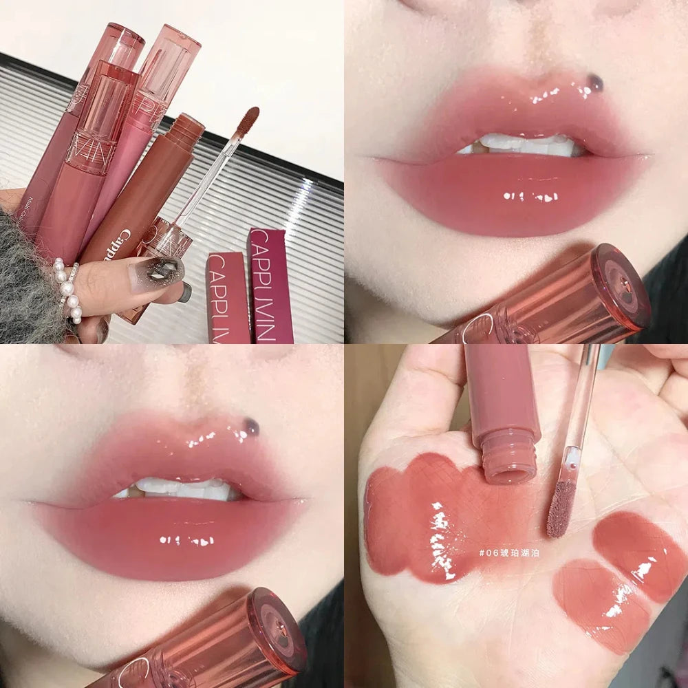 Mirror Jelly Lip Glaze 6 Colors Water-Light Lip Gloss Long Lasting Waterproof Moisturising Glossy Red Lip Tint Makeup Cosmetics
