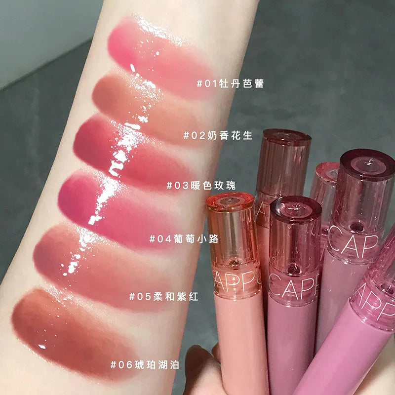 Mirror Jelly Lip Glaze 6 Colors Water-Light Lip Gloss Long Lasting Waterproof Moisturising Glossy Red Lip Tint Makeup Cosmetics