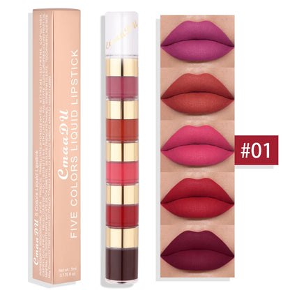 1 Pcs 5 Colors Long-Lasting Lock Color Matte Lip Gloss Lipstick Waterproof Embellishes Lip Shape and Enhances Temperamen