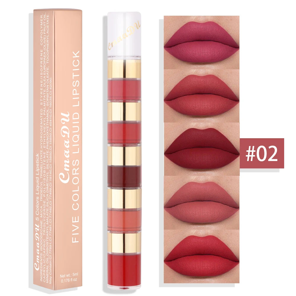 1 Pcs 5 Colors Long-Lasting Lock Color Matte Lip Gloss Lipstick Waterproof Embellishes Lip Shape and Enhances Temperamen