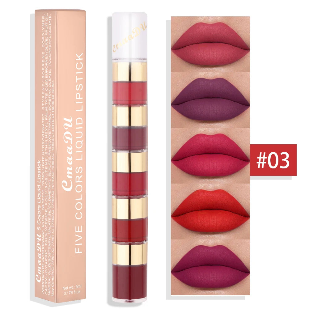 1 Pcs 5 Colors Long-Lasting Lock Color Matte Lip Gloss Lipstick Waterproof Embellishes Lip Shape and Enhances Temperamen