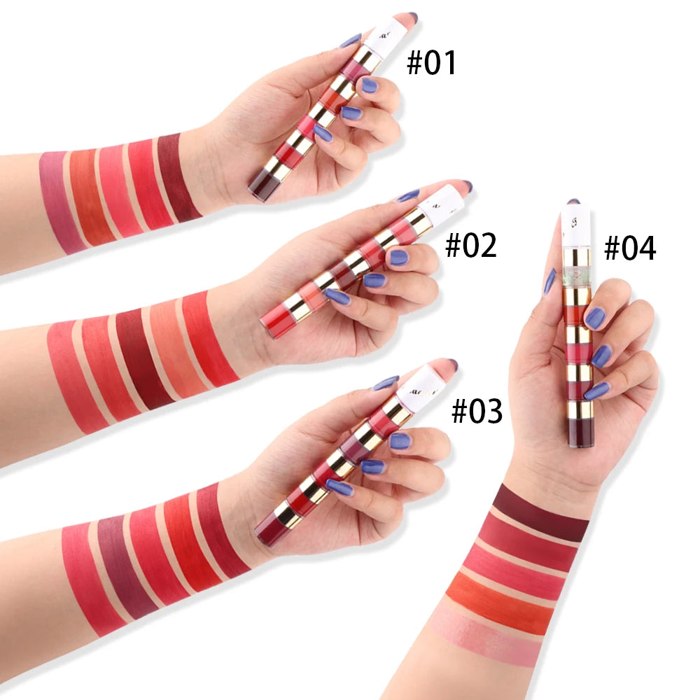 1 Pcs 5 Colors Long-Lasting Lock Color Matte Lip Gloss Lipstick Waterproof Embellishes Lip Shape and Enhances Temperamen