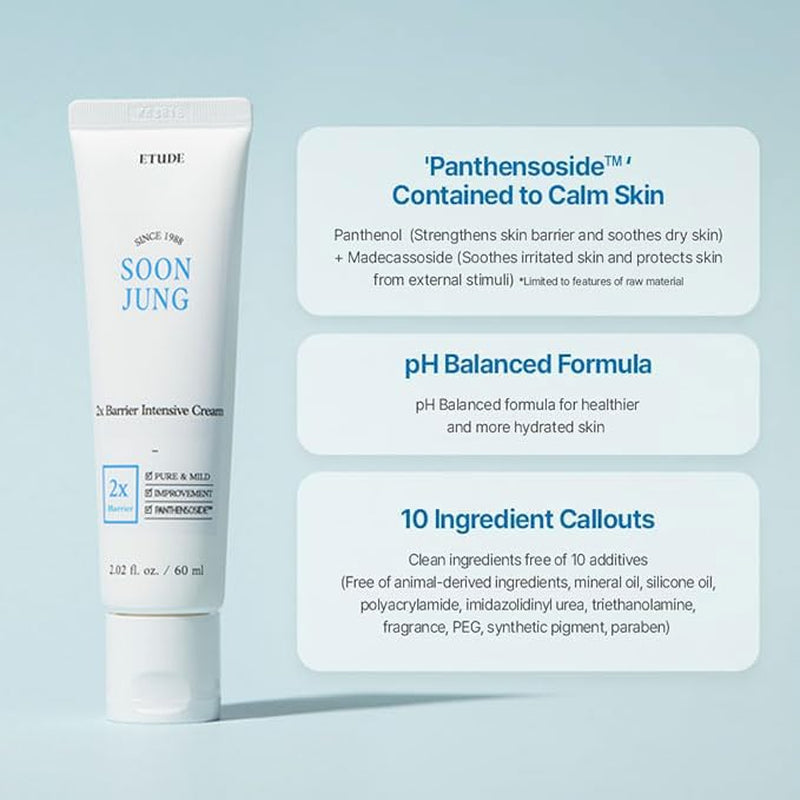 House Soonjung 2X Barrier Intensive Cream 60Ml (21AD) | Hypoallergenic Shea Butter Hydrating Facial Cream for Sensitive Skin, Water-Oil Balance & Panthenol for Damaged Skin | K-Beauty