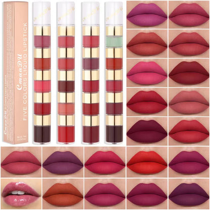 1 Pcs 5 Colors Long-Lasting Lock Color Matte Lip Gloss Lipstick Waterproof Embellishes Lip Shape and Enhances Temperamen