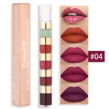 1 Pcs 5 Colors Long-Lasting Lock Color Matte Lip Gloss Lipstick Waterproof Embellishes Lip Shape and Enhances Temperamen