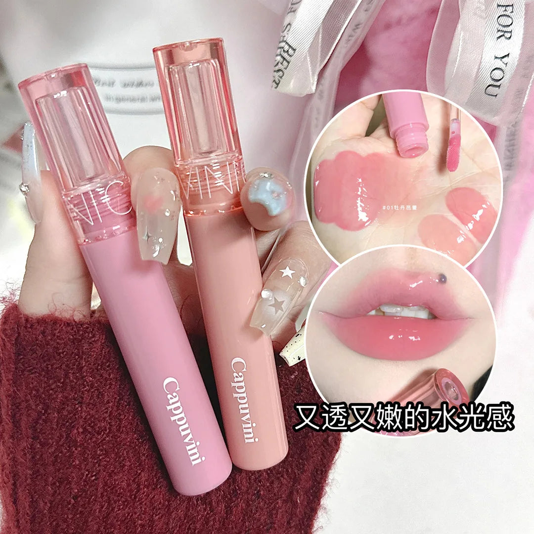 Mirror Jelly Lip Glaze 6 Colors Water-Light Lip Gloss Long Lasting Waterproof Moisturising Glossy Red Lip Tint Makeup Cosmetics