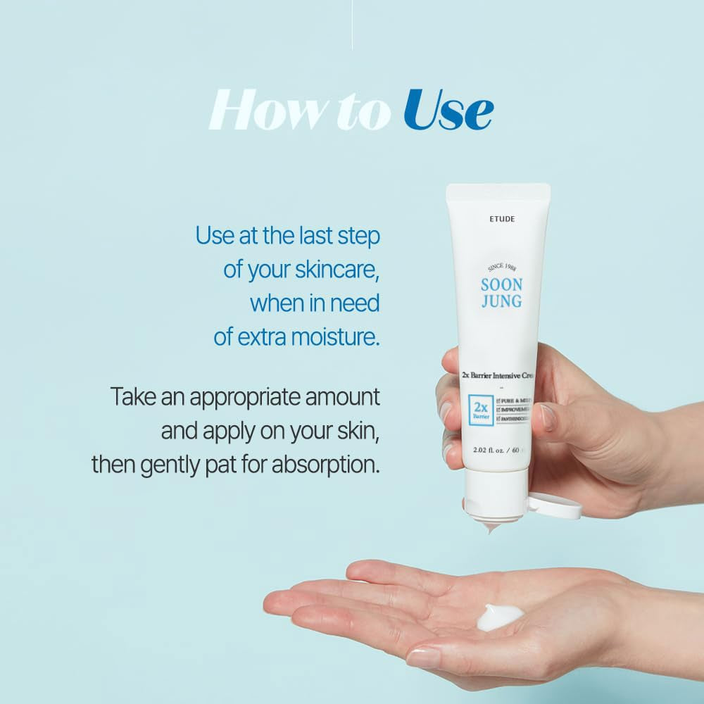 House Soonjung 2X Barrier Intensive Cream 60Ml (21AD) | Hypoallergenic Shea Butter Hydrating Facial Cream for Sensitive Skin, Water-Oil Balance & Panthenol for Damaged Skin | K-Beauty